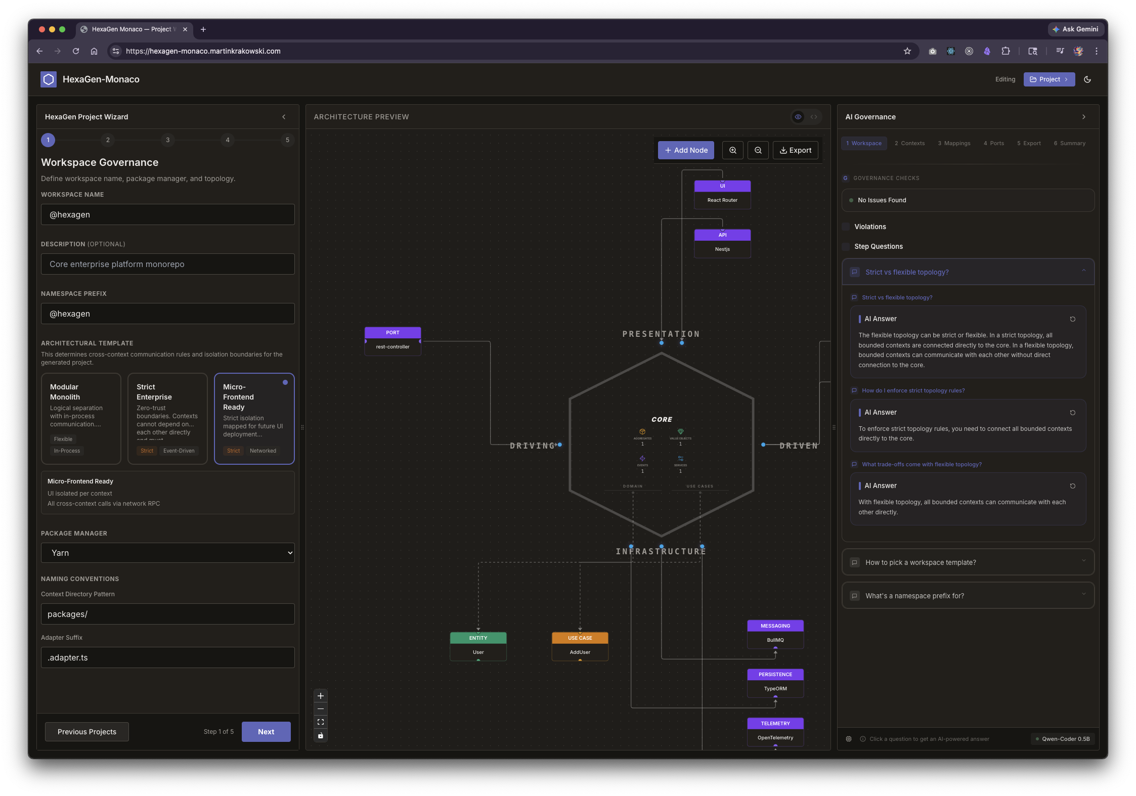 HexaGen Monaco Interface