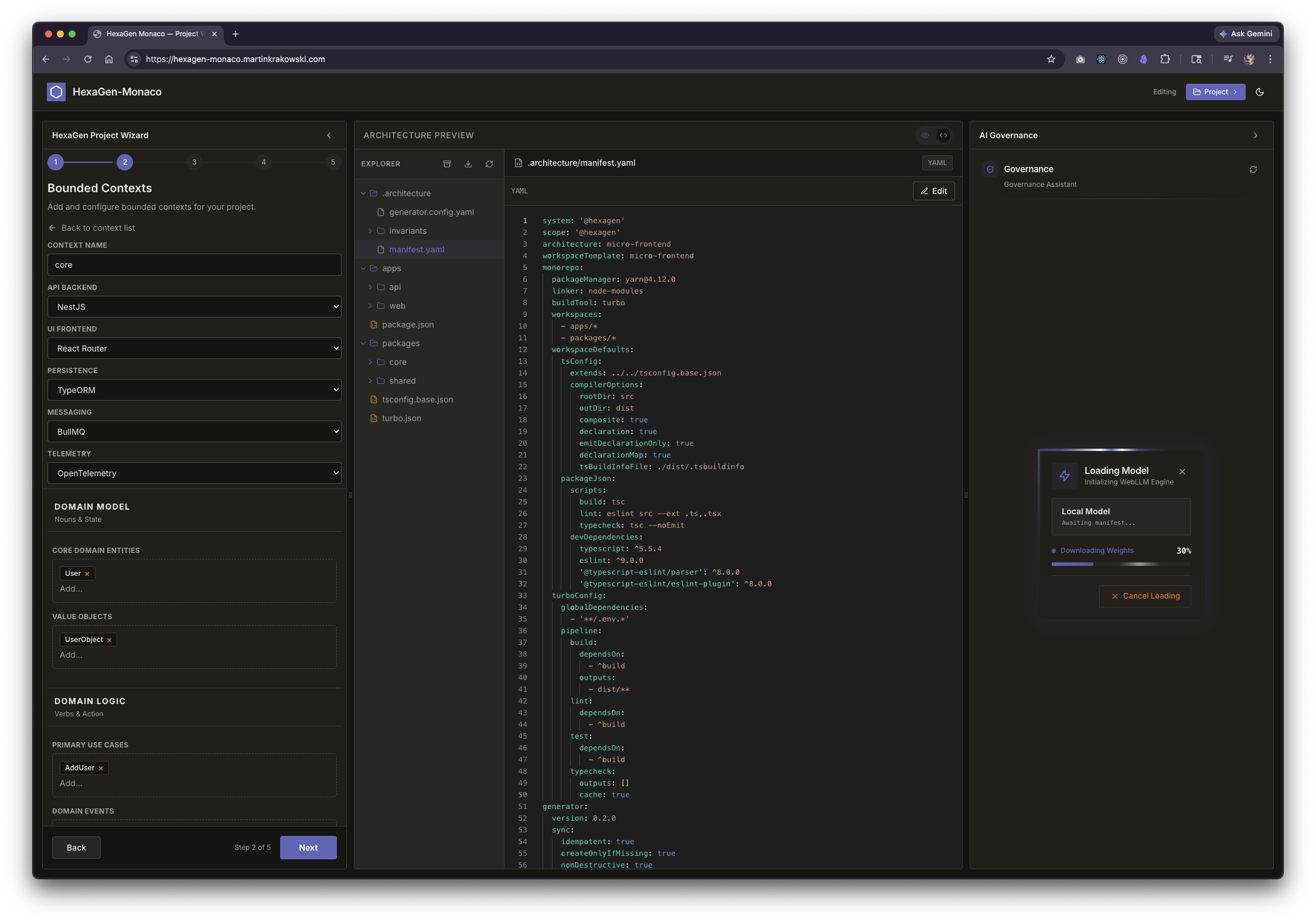 Architecture canvas — expanded view