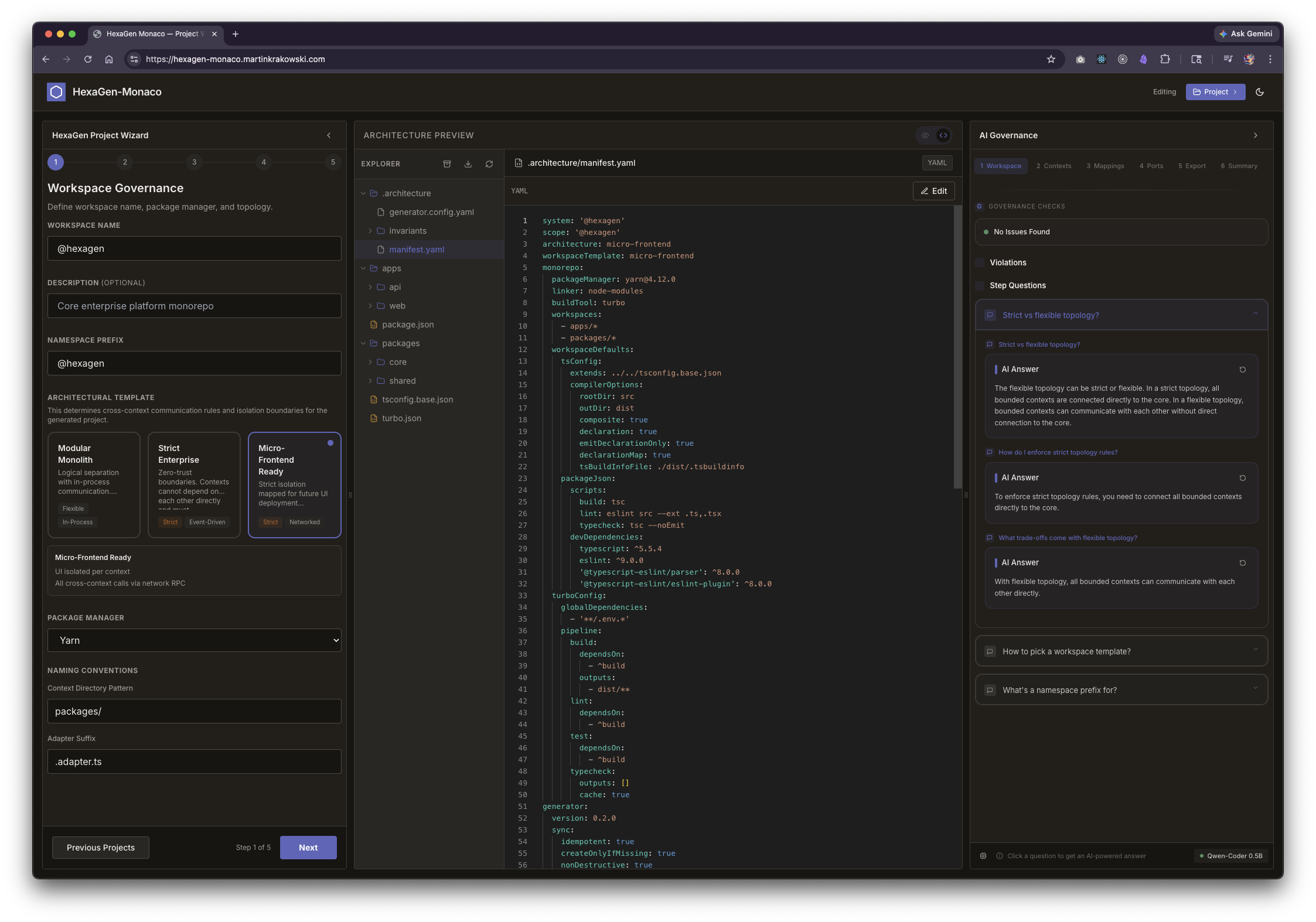 Architecture canvas — dependency flow